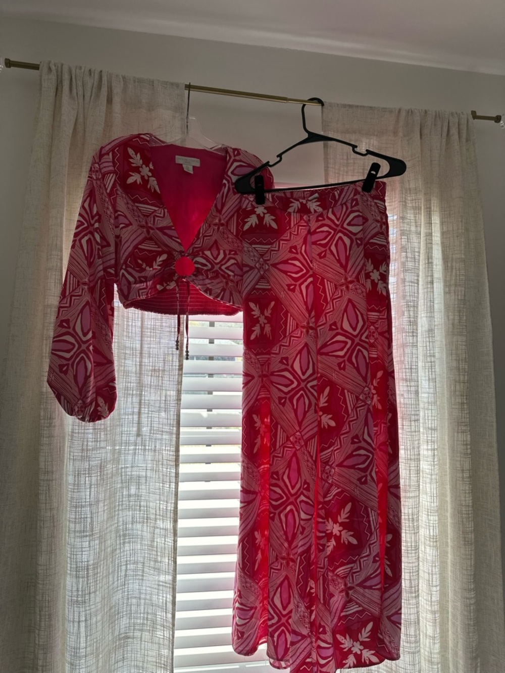 Caroline Constas Size Small Pink Patterned Two-Piece Skirt Set